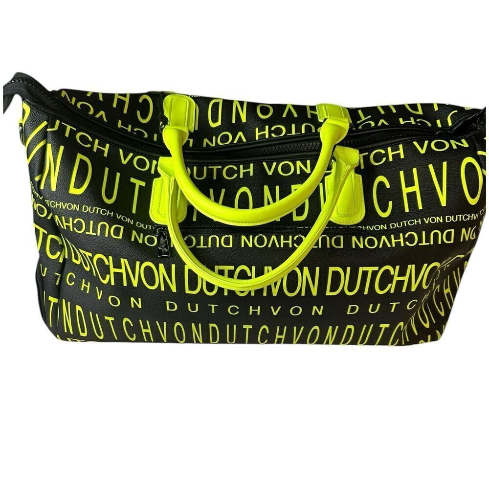 NWT Von Dutch Monogram Black Yellow Overnight Travel Gym Sports Bag - Picture 3 of 14